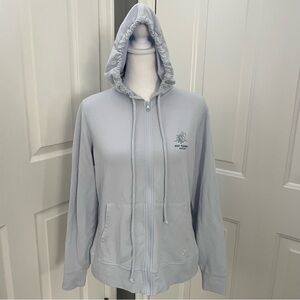 Straight Down Long Sleeve Cotton Hoodie Women Medium Golf‎ Bank Logo Light Blue